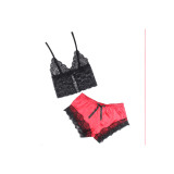 Subblime - 953959 Lässige Seidennachthemd + Spitzenhose Schwarz/Rot