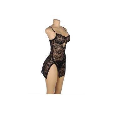 Subblime - 954185 Babydoll De Encaje Con Tirantes Ajustables Negro