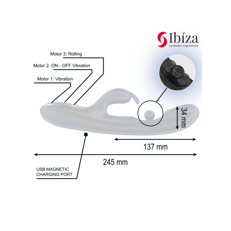 IBIZA - LEISTUNGSSTARKER RABBIT-VIBRATOR MIT MASSAGE-ROLLENPERLE - IB…