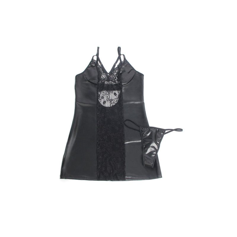 Subblime - 957520 Vestido De Cuero Con Encaje Floral Negro S/M |