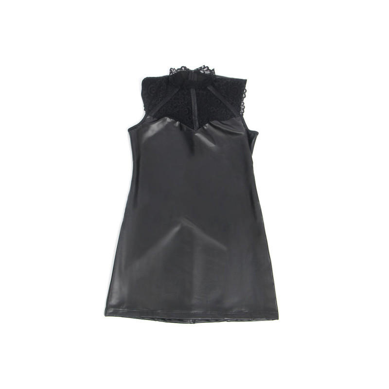 Subblime - 957544 Vestido De Cuero Con Cuello De Encaje Negro S/M |