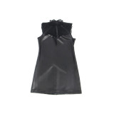 Subblime - 957551 Vestido De Cuero Con Cuello De Encaje Negro L/Xl