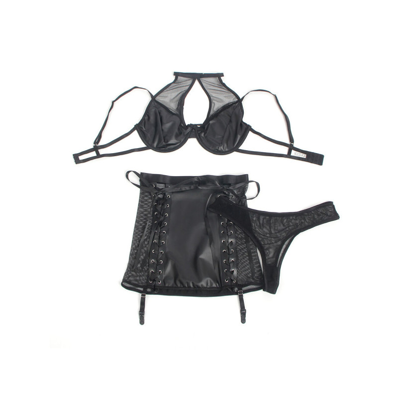 Subblime - 957599 Conjunto Sujetador Y Falda De Cuero Negro L/Xl |