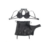 Subblime - 957599 Conjunto Sujetador Y Falda De Cuero Negro L/Xl |