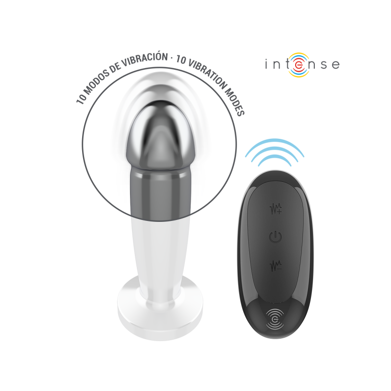 Intense - Plug Anal 10 Vibraciones Metal En Forma De Dildo Con