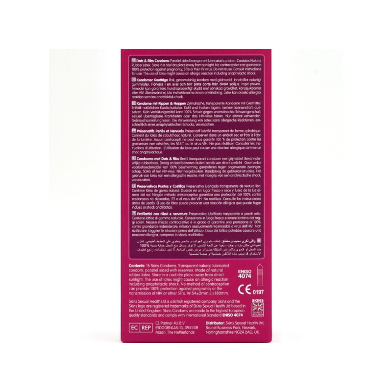 SKINS - DOTS & RIBS PREMIUM-KONDOME PACKUNG 16 - Punkte und Dehnungss…