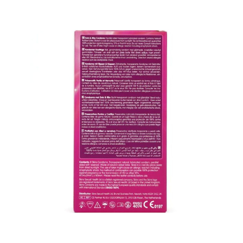 SKINS - DOTS & RIBS PREMIUM-KONDOME PACKUNG 8 - Punkte und Dehnungsst…