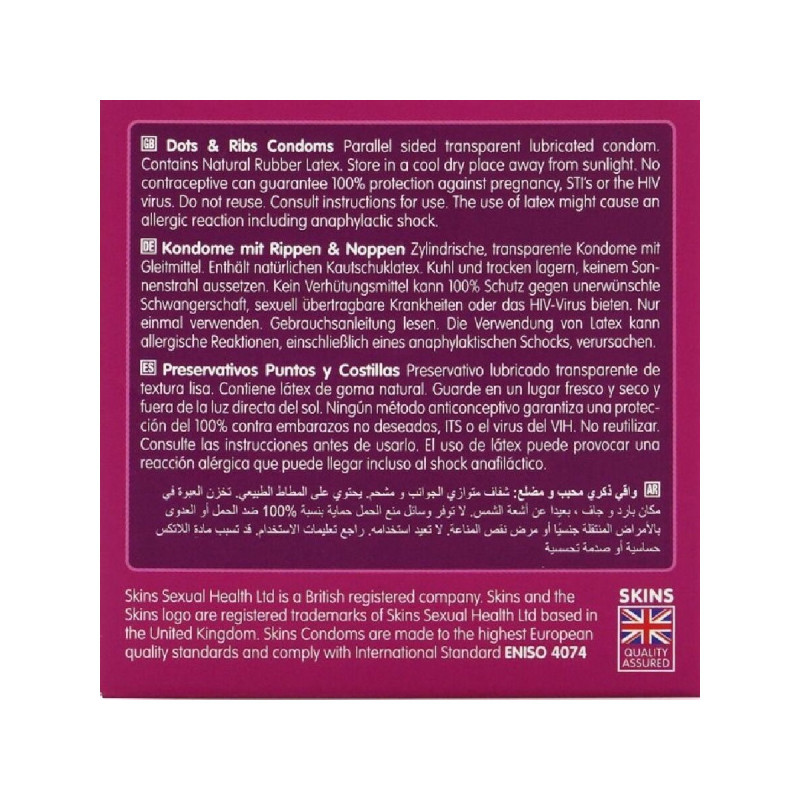 SKINS - DOTS & RIBS PREMIUM CONDOMS CONFEZIONE DA 4 - Punti e smaglia…