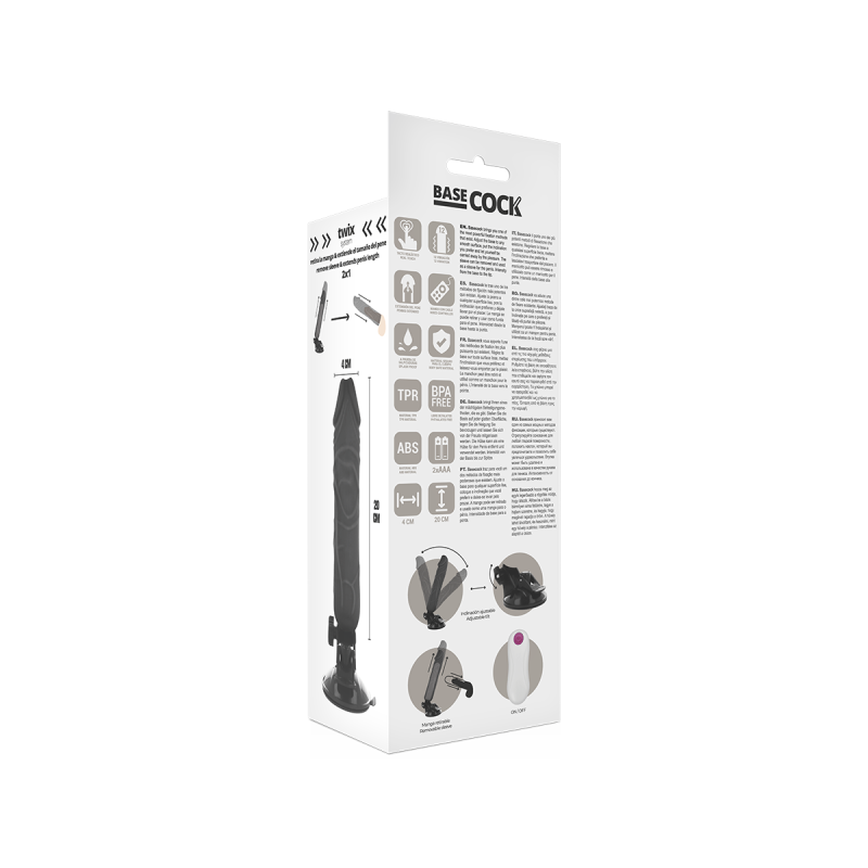 Basecock - Vibrateur Réaliste Télécommande Noir 20 Cm - O - 4 Cm |