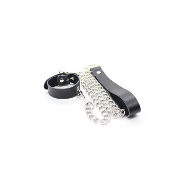 Ohmama Fetish - Collier Pénis Et Bracelet En Cuir Avec Chaîne