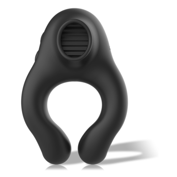 BLACK&SILVER - ANILLO VIBRADOR SILICONA 3 MOTORES RECARGABLE NEGRO