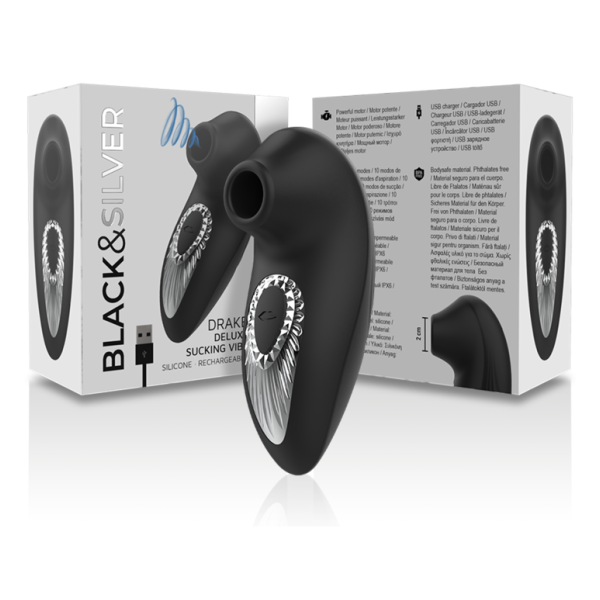 BLACK&SILVER - DRAKE DELUXE SUCKING VIBE SILICONA RECARGABLE NEGRO