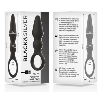 BLACK&SILVER - OZZY POTENTE VIBRADOR PLUG ANAL SILICONA