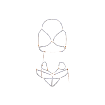 Leg Avenue - Set Sujetador Muñequeras & Tanga Perla | Vybes.it
