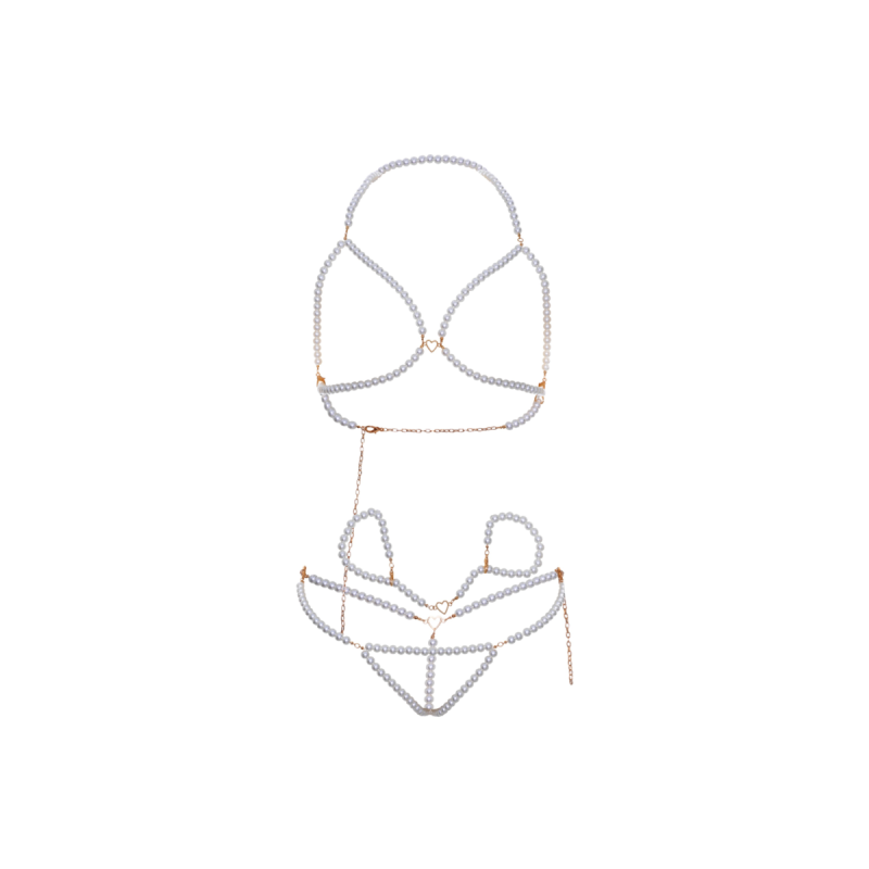 Leg Avenue - Set Sujetador Muñequeras & Tanga Perla | Vybes.it