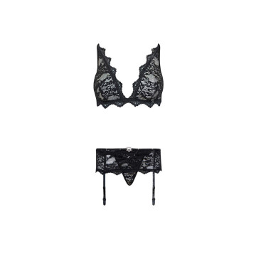 LIVCO CORSETTI FASHION - BELITA LC 90231 SUJETADOR + PANTY + LIGUERO NEGRO L/XL