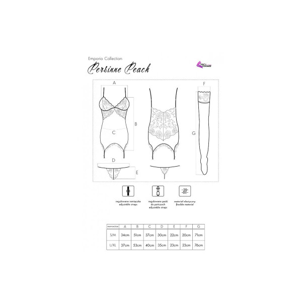 LIVCO CORSETTI FASHION - PERSINNE PEACH SET CORSET + PANTY + MEDIAS S/M