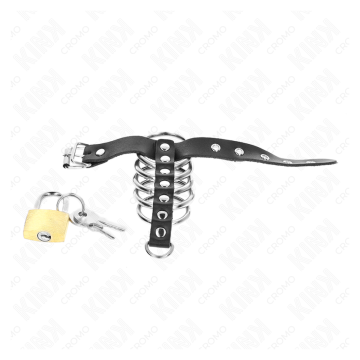 KINK - ANILLO PENE CUERO CORREA CON CERRADURA 21 X 2 CM Y 5 ANILLOS METAL DE 3 CM A 4 CM