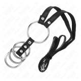KINK - 4 ANILLOS PENE METAL CONECTADOS 3.8 CM A 5 CM CON CINTURÓN DE POLIPIEL 112 CM