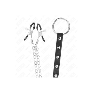 KINK - ANNEAU PÉNIS EN MÉTAL AVEC CHAÎNE ET PINCES À MAMELON RÉGLABLE…