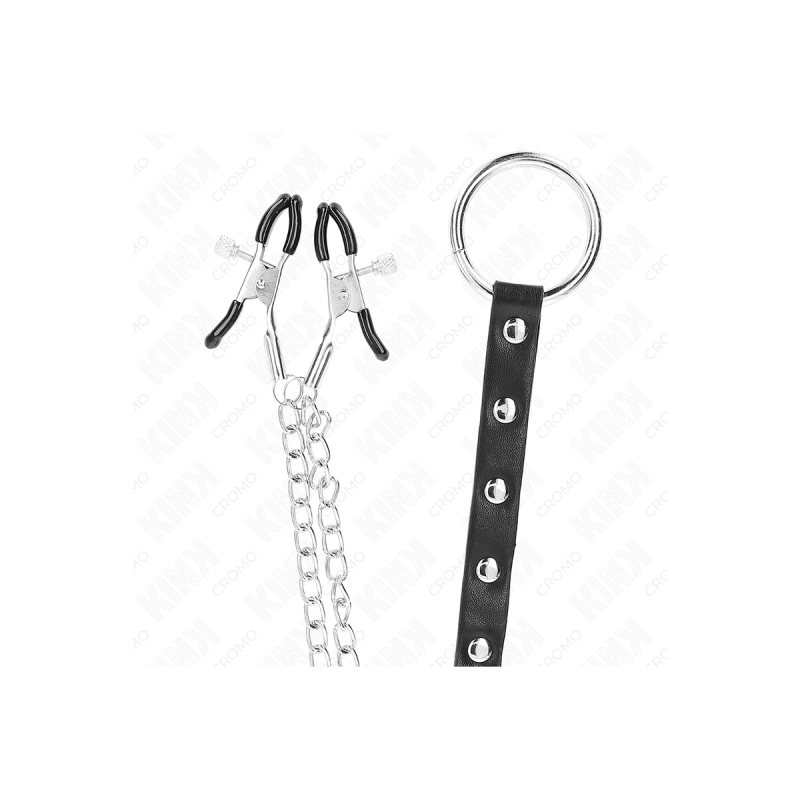 KINK - METAL PENIS RING WITH CHAIN AND ADJUSTABLE NIPPLE CLAMPS - KIN…