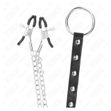 KINK - ANILLO PENE METAL CON CADENA Y PINZAS PARA PEZONES AJUSTABLE