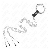 KINK - ANILLO PENE TRIPLE METAL CROMADO 3.8 CM A 5 CM CADENA METAL 26 CM Y PINZAS PARA PEZONES MODELO 2