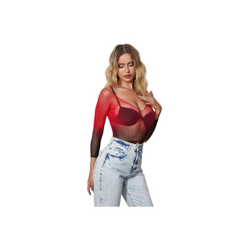 SUBBLIME - 952259 RED AND BLACK GRADIENT LONG SLEEVE ELASTIC FISHNET…
