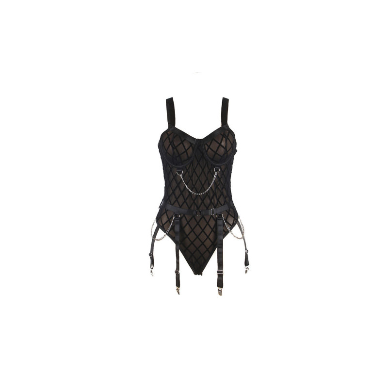 Subblime - 954260 Body Avec Chaînes + Porte - Jarretelles Noir S/M