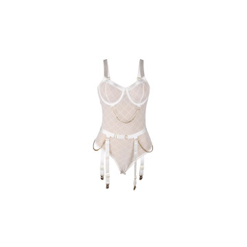 Subblime - 954284 Body Avec Chaînes + Porte - Jarretelles Blanc S/M