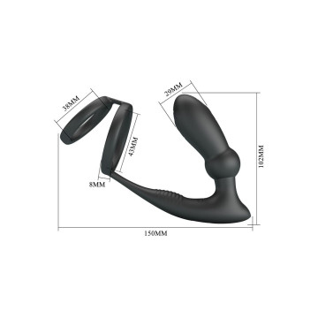 Pretty Love - Emoni Anillo Pene + Plug Anal 12 Vibraciones Negro |