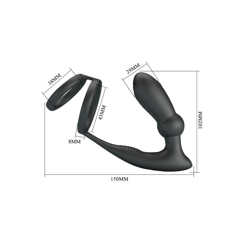 Pretty Love - Anneau Pénis Emoni + Plug Anal 12 Vibrations Noir |
