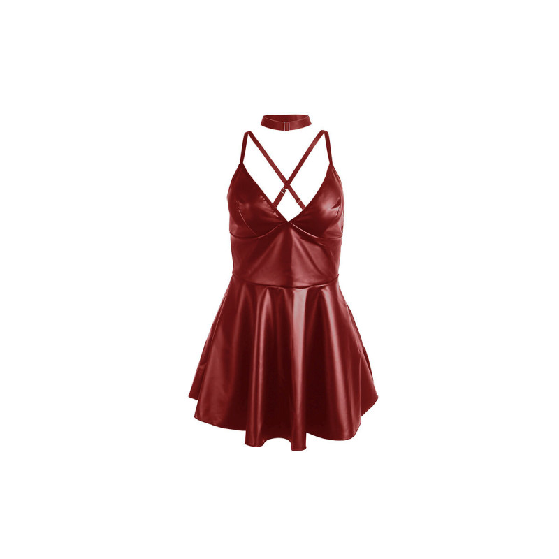 Subblime - 955397 Kleid Mit Burgunderroten Lederträgern S/M |
