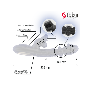 IBIZA - VIBRATOR AND CLITORIS STIMULATOR WITH BITING AND ROTATION EFF…