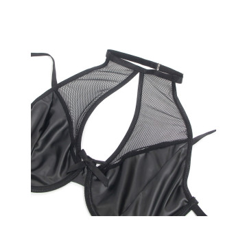 Subblime - 957582 Conjunto Sujetador Y Falda De Cuero Negro S/M |