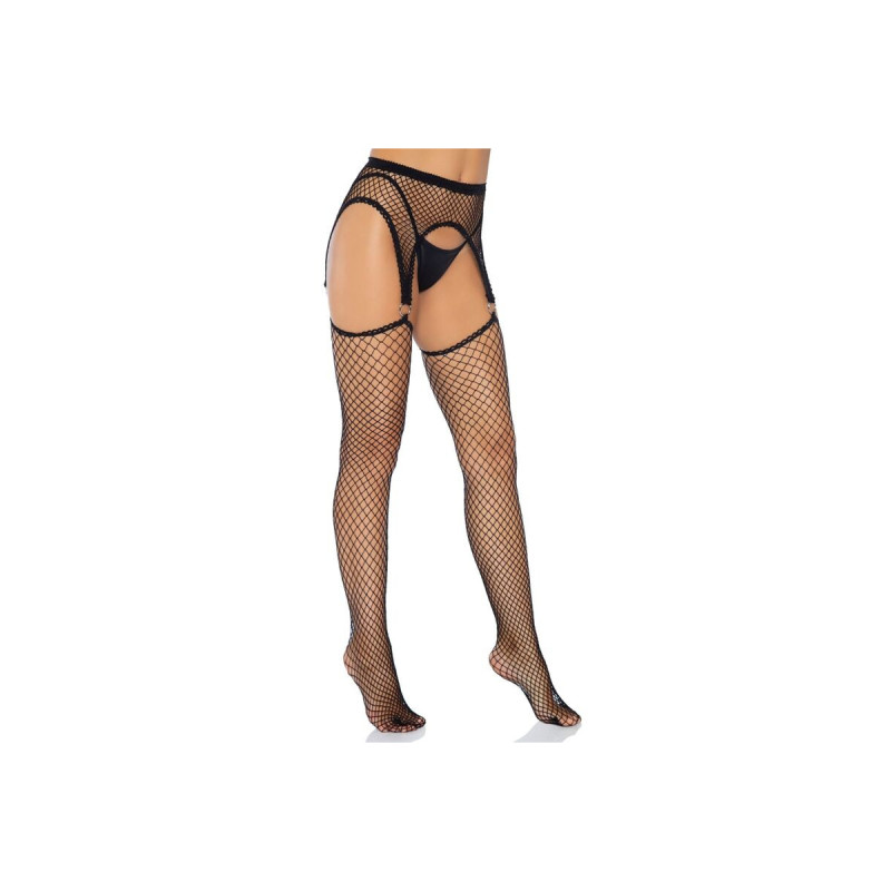 LEG AVENUE - INDUSTRIAL NET STOCKINGS WITH O RING ATTACHED GARTER BEL…