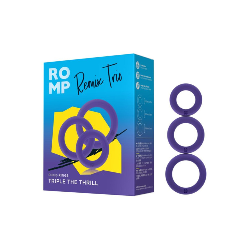 ROMP - REMIX TRIO SET DI 3 ANELLI PER PENE IN SILICONE VIOLA - Cockri…