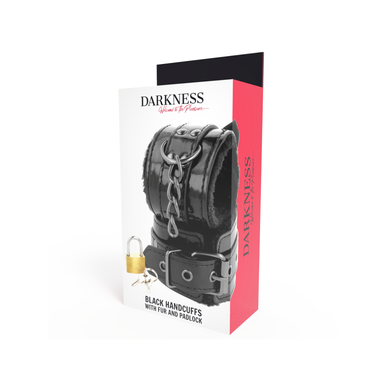 Darkness - Esposas Cuero Ajustables Manos Negro Con Candado |