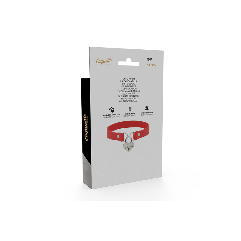 Coquette Chic Desire - Collar Cuero Vegano Rojo Accesorio Corazón