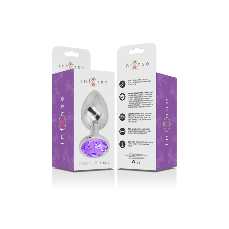 Intense - Plug Anal Metal Aluminio Con Cristal Violeta Talla L |