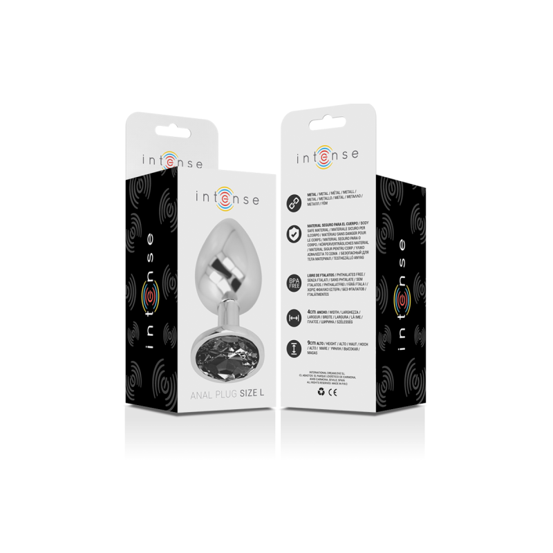 Intense - Plug Anal Metal Aluminio Con Cristal Negro Talla L |