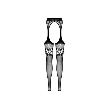 PASSION - S026 BLACK TIGHTS WITH GARTER ONE SIZE - PASSION WOMAN GART…