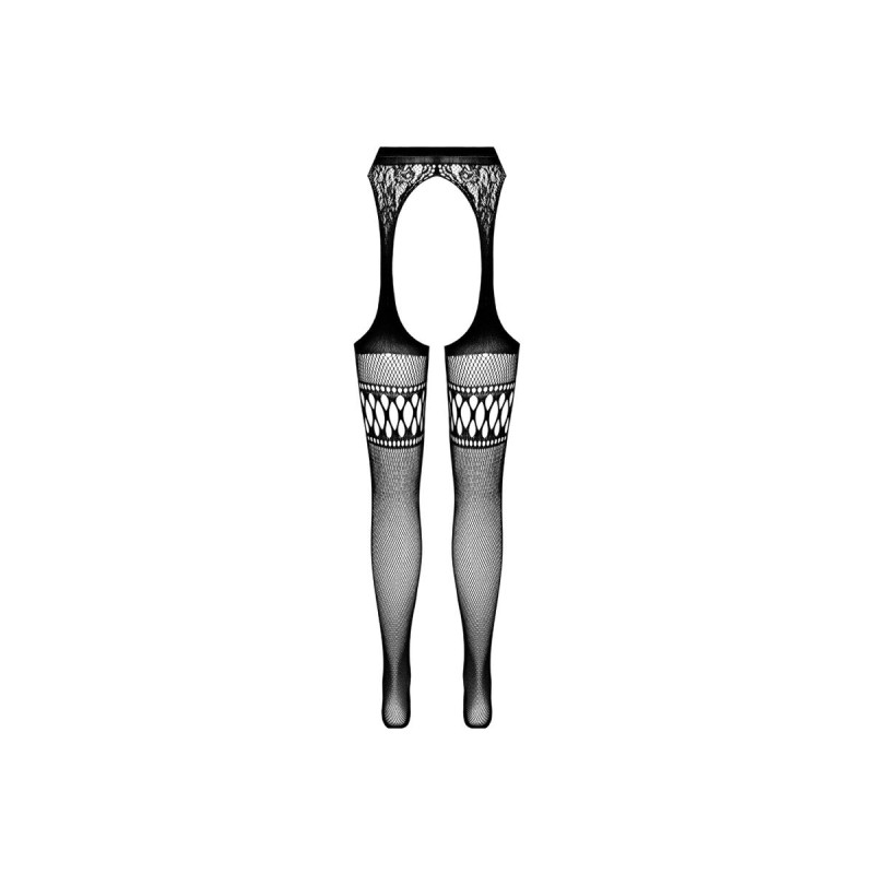 PASSION - S026 BLACK TIGHTS WITH GARTER ONE SIZE - PASSION WOMAN GART…