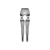 PASSION - S027 BLACK TIGHTS WITH GARTER ONE SIZE - PASSION WOMAN GART…