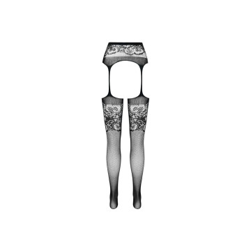 PASSION - S029 BLACK TIGHTS WITH GARTER ONE SIZE - PASSION WOMAN GART…