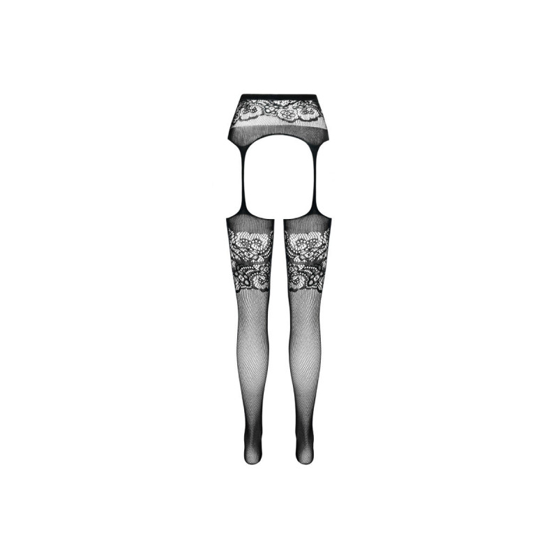 PASSION - S029 BLACK TIGHTS WITH GARTER ONE SIZE - PASSION WOMAN GART…