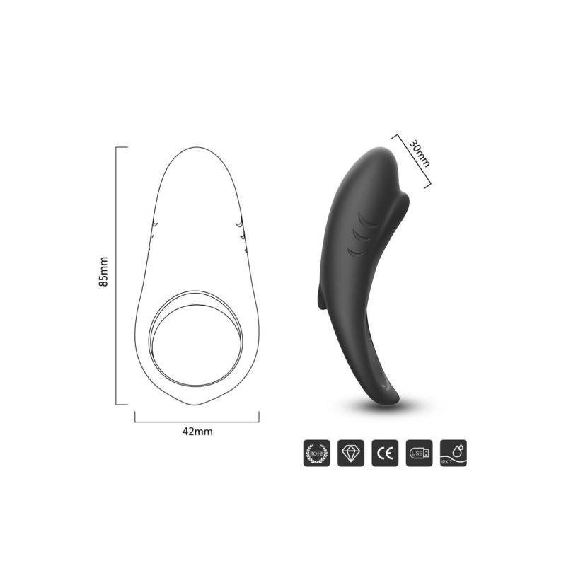 Armony - Anneau Vibrateur Shark Pour Couples Télécommande Noir |