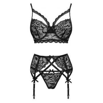 LIVCO CORSETTI FASHION - MORIDAM LC 90552 SUJETADOR + LIGUERO + PANTY NEGRO L/XL
