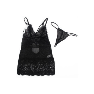 Subblime - Babydoll Con Tirantes Ajustables De Encaje Negro S/M |