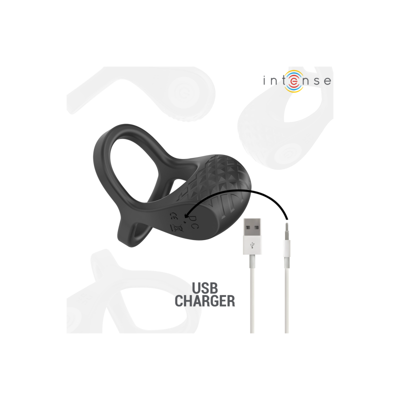 Intense - Alex Anillo Doble Vibrador Pene 10 Vibraciones Negro |